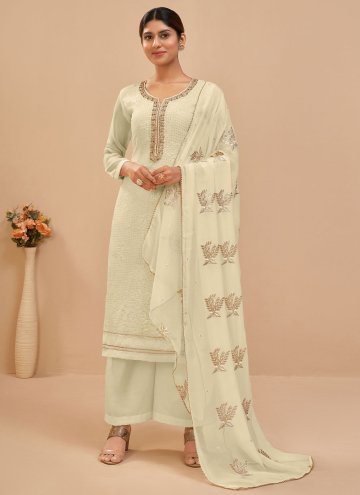 Off White Salwar Suit in Georgette with Embroidere