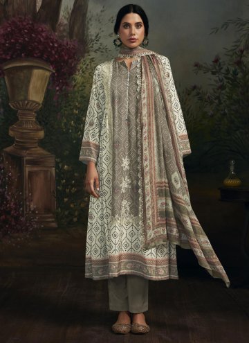 Off White Salwar Suit in Maslin Silk with Digital 