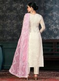 Off White Salwar Suit in Organza with Hand Work - 1