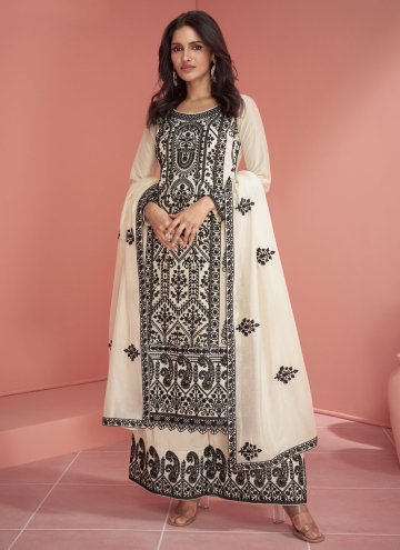 Off White Silk Embroidered Trendy Palazzo Salwar Suit for Ceremonial