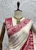 Off White Silk Thread Work Classic Designer Saree - 1