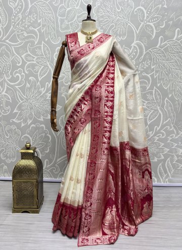 Off White Silk Thread Work Classic Designer Saree