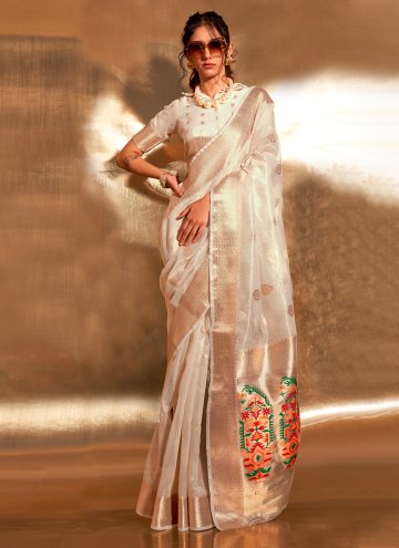 Off White Tissue Woven Designer Saree