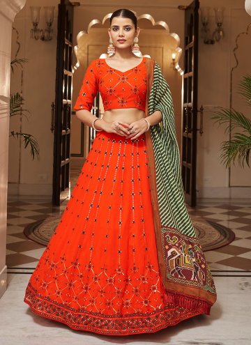 Orange A Line Lehenga Choli in Georgette with Embroidered