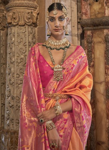 Orange and Pink Banarasi Woven Designer Saree