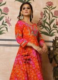 Orange and Red color Cotton  Gown with Embroidered - 1