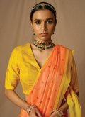 Orange and Yellow Designer Saree in Brasso with Woven - 1