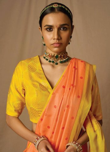Orange and Yellow Designer Saree in Brasso with Woven