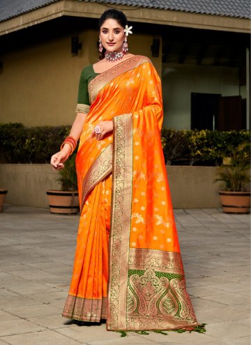 Orange Banarasi Thread Work Traditional Saree for 