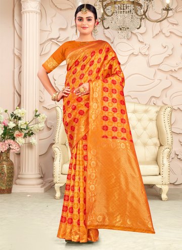 Orange Banarasi Woven Classic Designer Saree for C