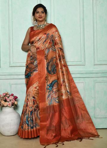 Orange Banarasi Woven Contemporary Saree for Casual