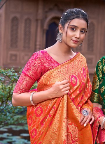 Orange Banarasi Woven Designer Saree