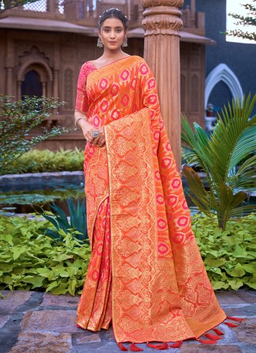 Orange Banarasi Woven Designer Saree