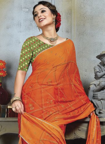 Orange Chiffon Embroidered Designer Saree