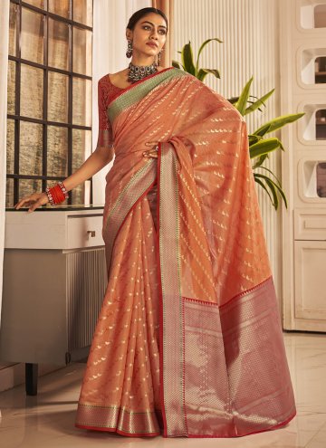 Orange Classic Designer Saree in Banarasi with Woven