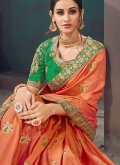 Orange Classic Designer Saree in Bhagalpuri Silk with Embroidered - 1