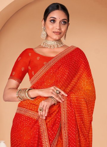 Orange Classic Designer Saree in Chiffon with Printed