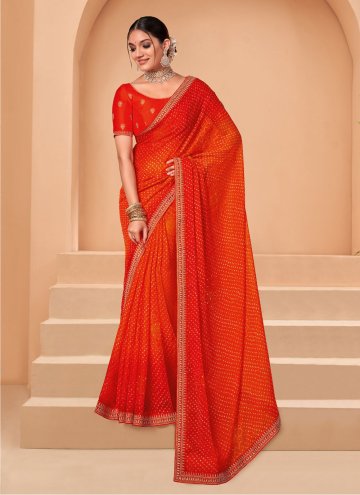 Orange Classic Designer Saree in Chiffon with Printed