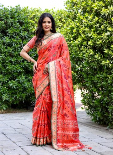 Orange Classic Designer Saree in Patola Silk with Woven
