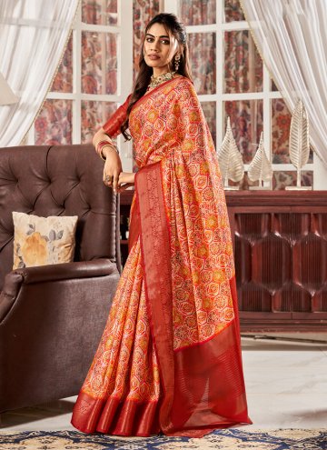 Orange Classic Designer Saree in Satin with Digital Print
