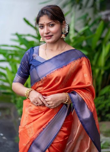 Orange Classic Designer Saree in Silk with Bandhej Print