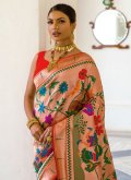Orange Classic Designer Saree in Silk with Woven - 1