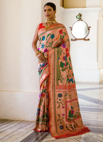 Orange Classic Designer Saree in Silk with Woven