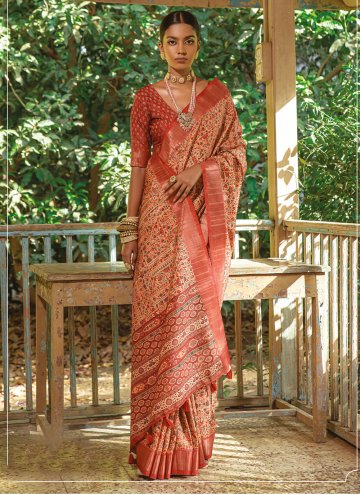 Orange Classic Designer Saree in Silk with Woven