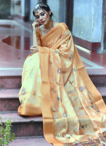 Orange Classic Designer Saree in Tussar Silk with Woven