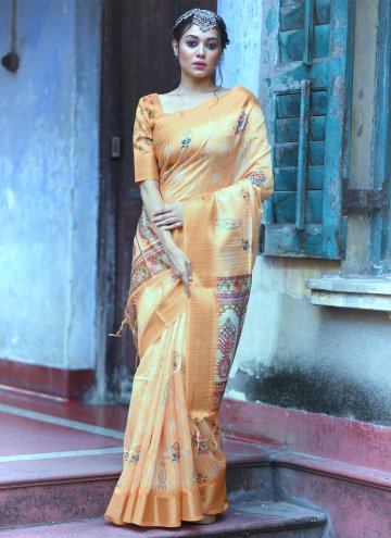 Orange Classic Designer Saree in Tussar Silk with Woven
