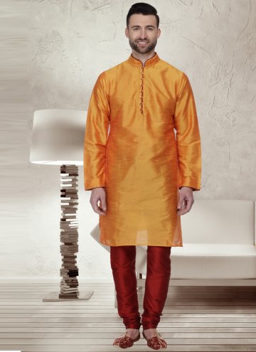 Orange color Art Dupion Silk Kurta Pyjama with Pat