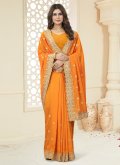 Orange color Border Vichitra Silk Contemporary Saree - 2
