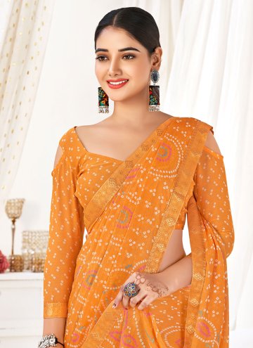 Orange color Chiffon Designer Saree with Woven