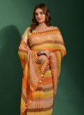 Orange color Chiffon Traditional Saree with Border - 1