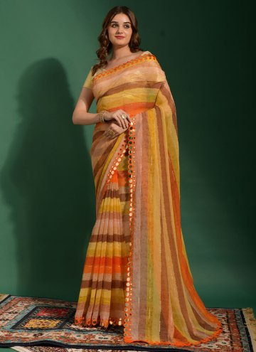 Orange color Chiffon Traditional Saree with Border
