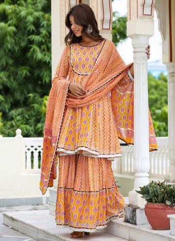 Orange color Cotton  Trendy Salwar Kameez with Lace