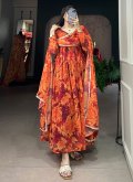 Orange color Embroidered Georgette Readymade Designer Gown - 2