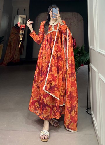 Orange color Embroidered Georgette Readymade Designer Gown