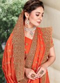 Orange color Georgette Contemporary Saree with Embroidered - 1