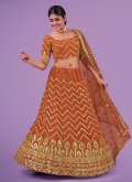 Orange color Georgette Designer Long Lehenga Choli with Sequins Work - 2