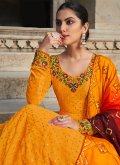 Orange color Georgette Gown with Embroidered - 1