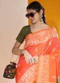 Orange color Handloom Silk Contemporary Saree with Woven - 1