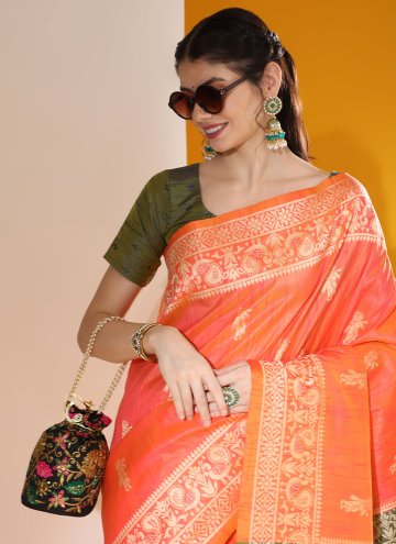 Orange color Handloom Silk Contemporary Saree with Woven