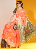 Orange color Handloom Silk Contemporary Saree with Woven - 2