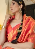 Orange color Handloom Silk Designer Traditional Saree with Woven - 1