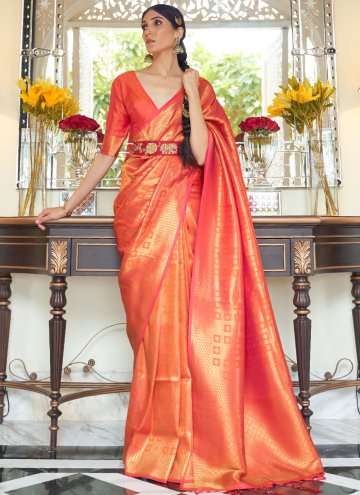 Orange color Handloom Silk Designer Traditional Sa