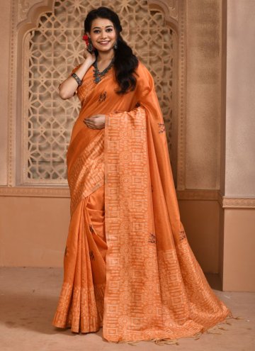 Orange color Handloom Silk Trendy Saree with Woven