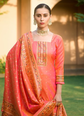 Orange color Pashmina Salwar Suit with Woven