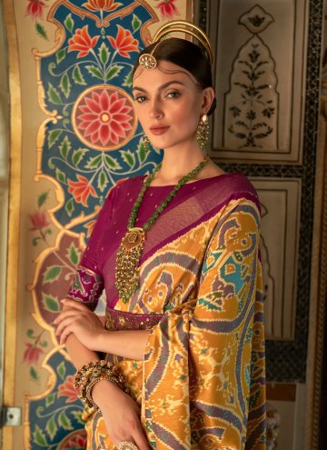 Orange color Patola Silk Designer Saree with Woven