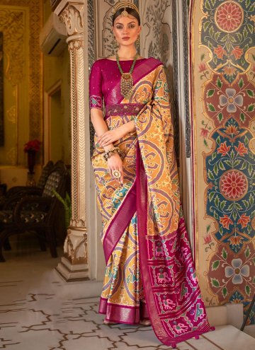 Orange color Patola Silk Designer Saree with Woven